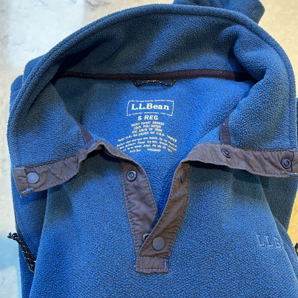 LL Bean 1/4 Snap T Polartec Fleece Long Sleeve Blue Pullover Mens Small